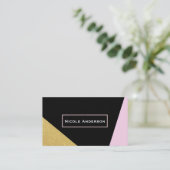 Zwart Roze & Goud Modern Modieus Chic Visitekaartje (Staand voorkant)