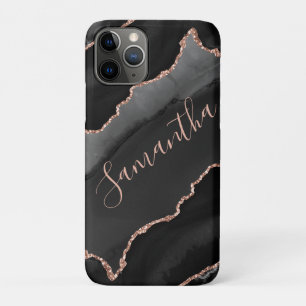 Zwart & Roze Goud Nep Glitter Agate iPhone 11 Pro Hoesje