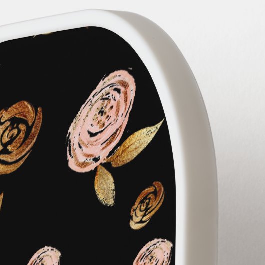 Zwart Roze Goud Roos Patroon | Modern Monogram Pickleball Paddle (Links Detail)