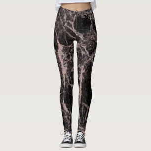 Zwart & Roze Goud Roze Glitter Marmer Glam Trendy Leggings