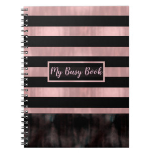 Zwart & Roze Goud Strepen Modern Glam Notitieboek