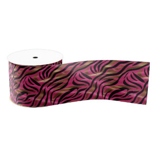Zwart Roze Gouden Zebra Strepen Dierlijk Print Pat Grosgrain Lint