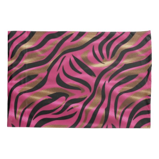 Zwart Roze Gouden Zebra Strepen Dierlijk Print Pat Kussensloop (Achterkant)