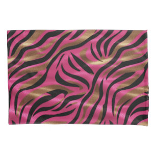 Zwart Roze Gouden Zebra Strepen Dierlijk Print Pat Kussensloop