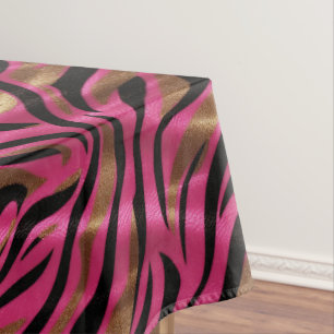 Zwart Roze Gouden Zebra Strepen Dierlijk Print Pat Tafelkleed