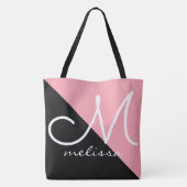 Zwart-roze grote Canvas tas met naam monogram (Achterkant)