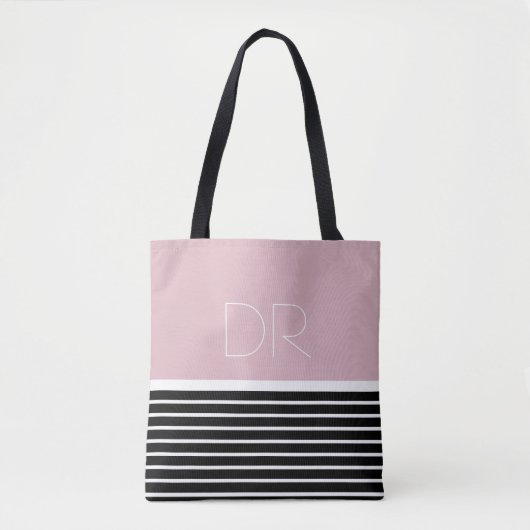 Zwart Roze horizontale strepen & monogram . elegan Draagtas (Voorkant)