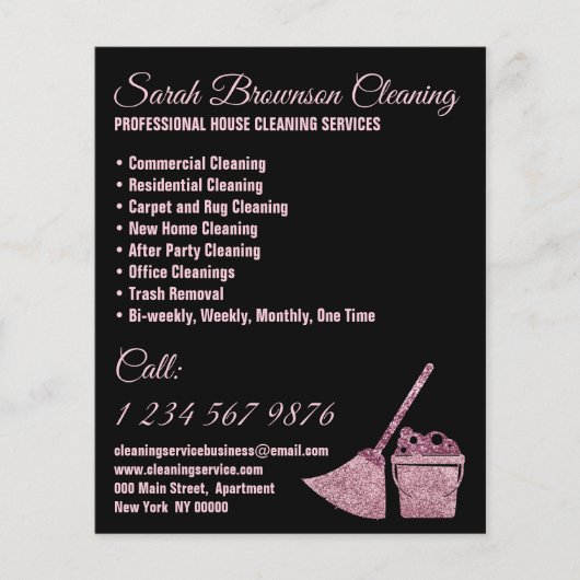 Zwart Roze Janitorial Maid House Schoonmaak Flyer (Voorkant)