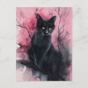 Zwart Roze Kat Abstract Surreal Portretschilderij Briefkaart