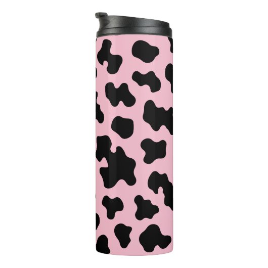 Zwart & Roze Koe Koeienhuid Print Thermosbeker (Geroteerd rechts)