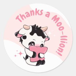 Zwart Roze Koe Wit Wolk Dank u Ronde Sticker