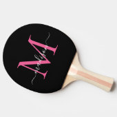 Zwart Roze Magenta Monogram Elegant Script Naam Tafeltennisbatje (Zijkant)