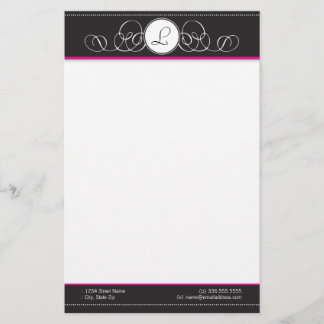 Zwart-roze monogram briefpapier