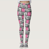 Zwart Roze Monogram met Custom 3 Fotocollage Leggings (Voorkant)