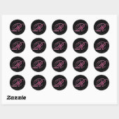 Zwart-roze monogram met sterren ronde sticker (Vel)