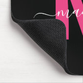 Zwart-roze monogram scriptnaam muismat (Hoek)