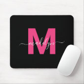 Zwart-roze monogram scriptnaam muismat (Met muis)