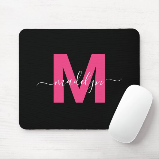 Zwart-roze monogram scriptnaam muismat (Met muis)