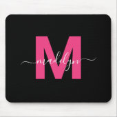 Zwart-roze monogram scriptnaam muismat (Voorkant)