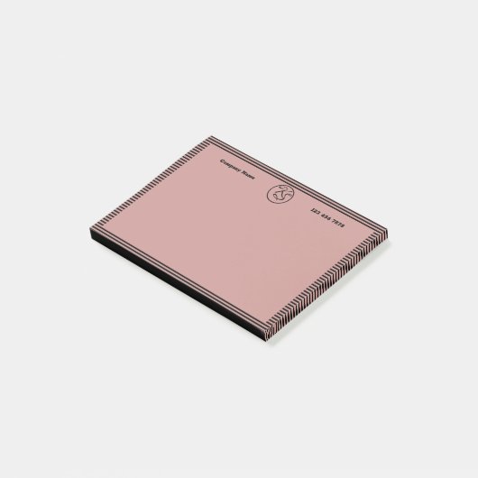 Zwart-roze monogrammen voor promotiezwaai post-it® notes (Schuin)