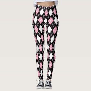 Zwart & Roze Naadloze Argyle Patroon Leggings