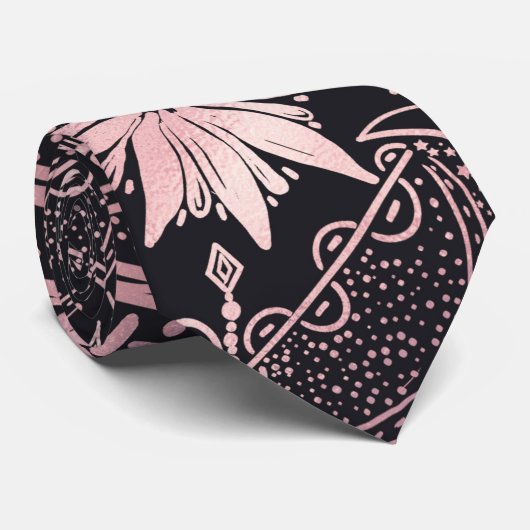 Zwart Roze Ogen Mandala Stropdas (Opgerold)