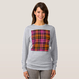 Zwart Roze Oranje Schotse Ruit Ontwerp T-shirt