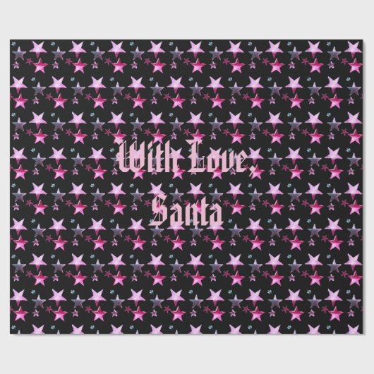 Zwart roze Paarse kerststaren Patroon Naam toevoeg Cadeaupapier (Vlak)