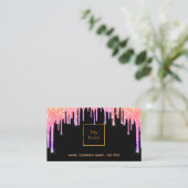 Zwart roze paarse QR code glitter drips Visitekaartje (Staand voorkant)