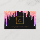 Zwart roze paarse QR code glitter drips Visitekaartje (Voorkant)