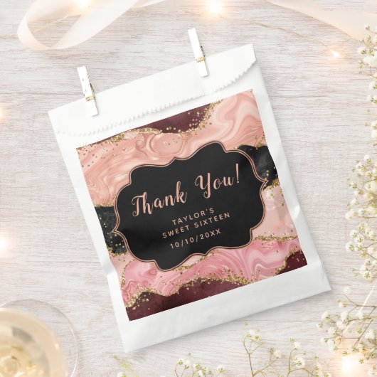 Zwart roze pailletten agaat zoet zestien dank u bedankzakje (Geknipt)