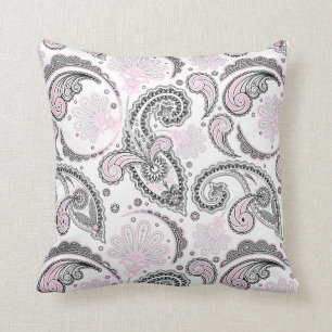 Zwart Roze Paisley Patroon Decoratief Sierkussen