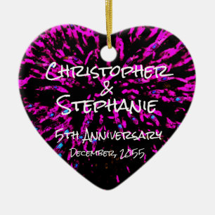 Zwart roze personaliseer Jubileum kerst met hart Keramisch Ornament