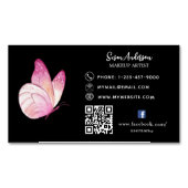 Zwart roze perzik vlinder QR code Facebook Magnetisch Visitekaartje (Voorkant)