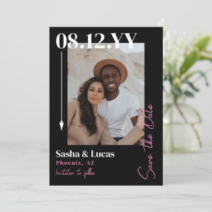 Zwart Roze Pijl Typografie Foto Opslaan De Datum Save The Date