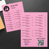 Zwart, Roze Restaurant Afhaalmenu met QR-code Flyer