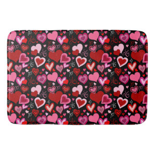 Zwart Roze Rode Harten Liefde Patroon Badmat