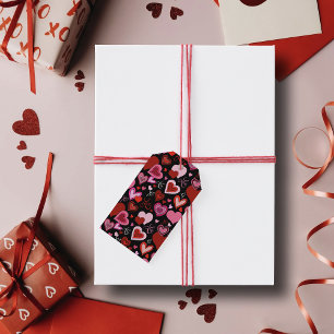 Zwart Roze Rode Harten Liefdespatroon Cadeaulabel