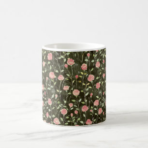 Zwart Roze Roos Bloemig   Koffiemok