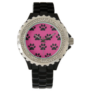 Zwart roze roze roze stijlvolle kunstgeblazen horloge