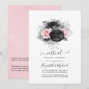 Zwart-roze Rozen online virtueel huwelijk Kaart