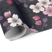 Zwart Roze Sakura Bloemen, Patroonontwerp, Cadeaupapier (Rol Hoek)