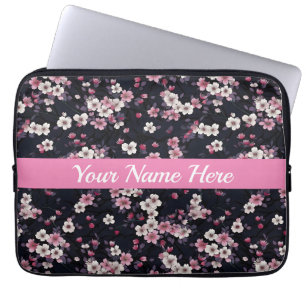 Zwart Roze Sakura Bloemen, Patroonontwerp, Laptop Sleeve