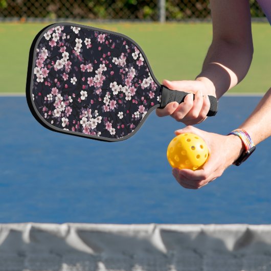 Zwart Roze Sakura Bloemen, Patroonontwerp, Pickleball Paddle (Insitu)