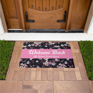 Zwart Roze Sakura Bloemen, Patroonontwerp, Welkom Deurmat