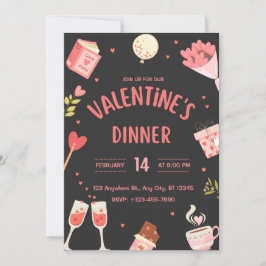 Zwart & Roze Schattige Valentijns Dinner Invite Kaart
