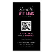 Zwart Roze Schoonheidssalon QR Code Magnetisch Visitekaartje (Voorkant Verticaal)