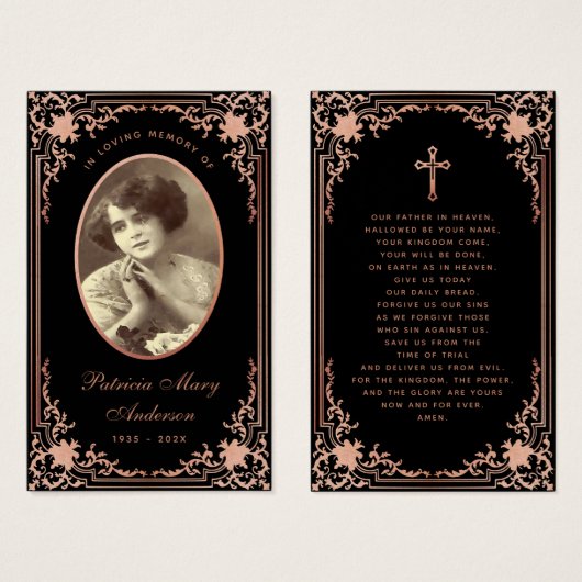 Zwart Roze Script begrafenis gebed Kaart (Voorkant /achterkant)