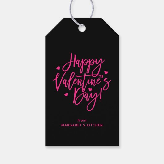  zwart roze script Happy Valentine's Day Cadeaulabel (Voorkant)