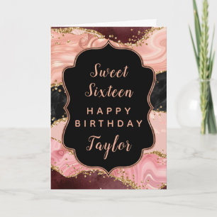 Zwart Roze Sequins Agaat Sweet 16 Gelukkige Verjaa Kaart